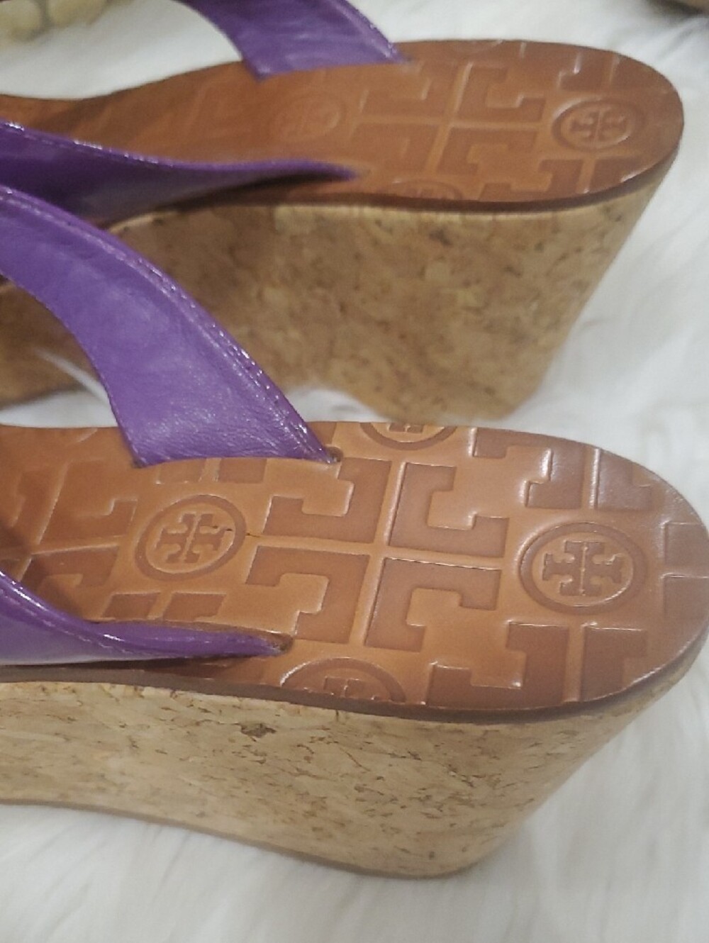 Tory Burch Purple Leather Logo Thong  Wedge Sandals - Picture 5 of 15